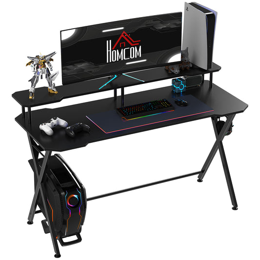 Gaming Computer Desk Writing Table w/ Headphone Hook Curved Front