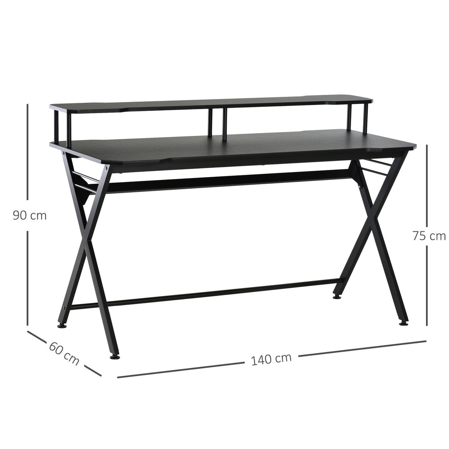 Gaming Computer Desk Writing Table w/ Headphone Hook Curved Front