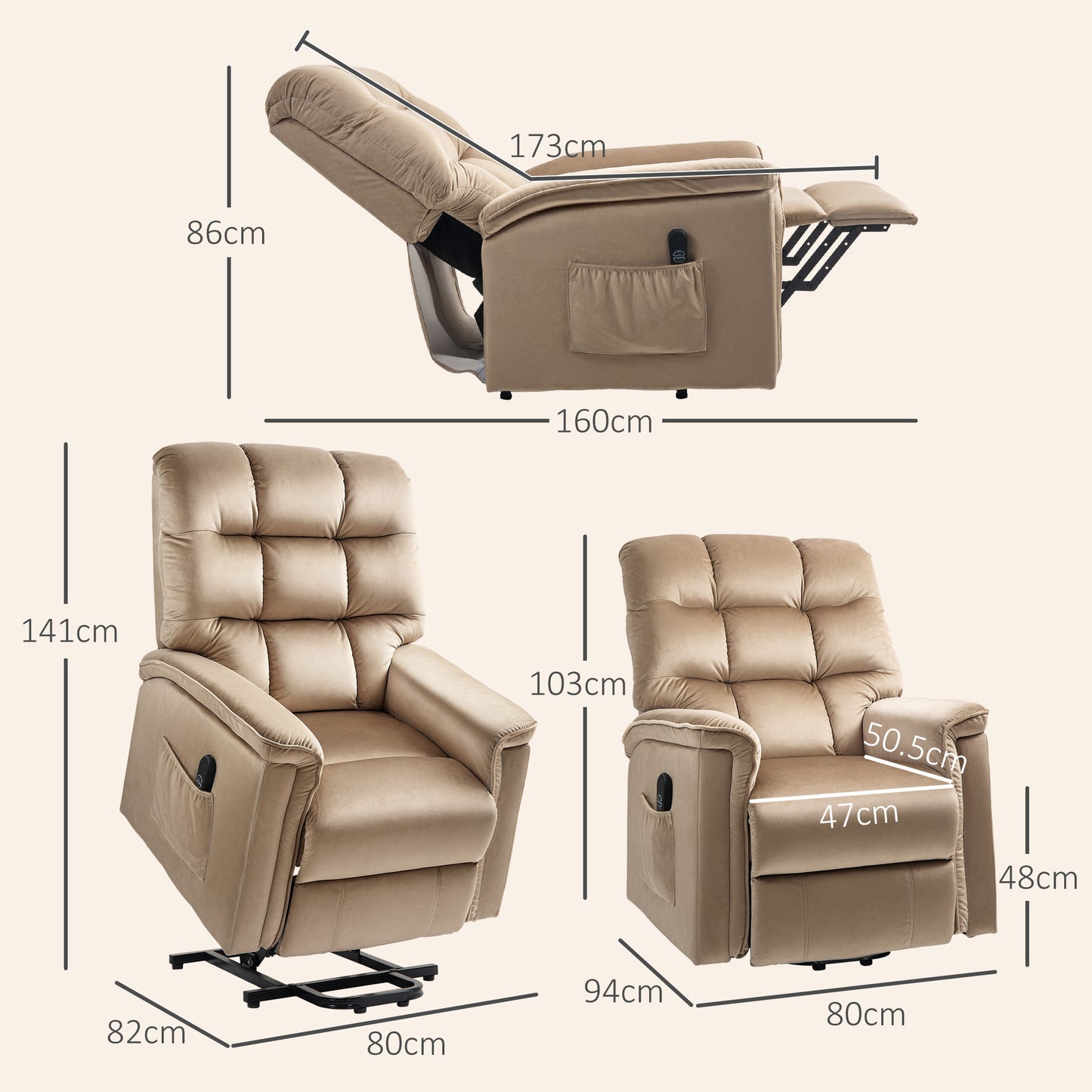 Power Lift Recliner Chair for Elderly w/ Remote Control, Champagne