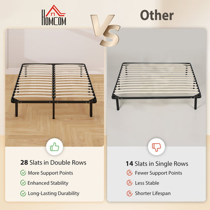 4ft6 Double Bed Frame, Metal Platform Bed Frame with 2 x 14 Wood Slats, No Box Spring Needed, Underbed Storage, Easy to Assemble, Black