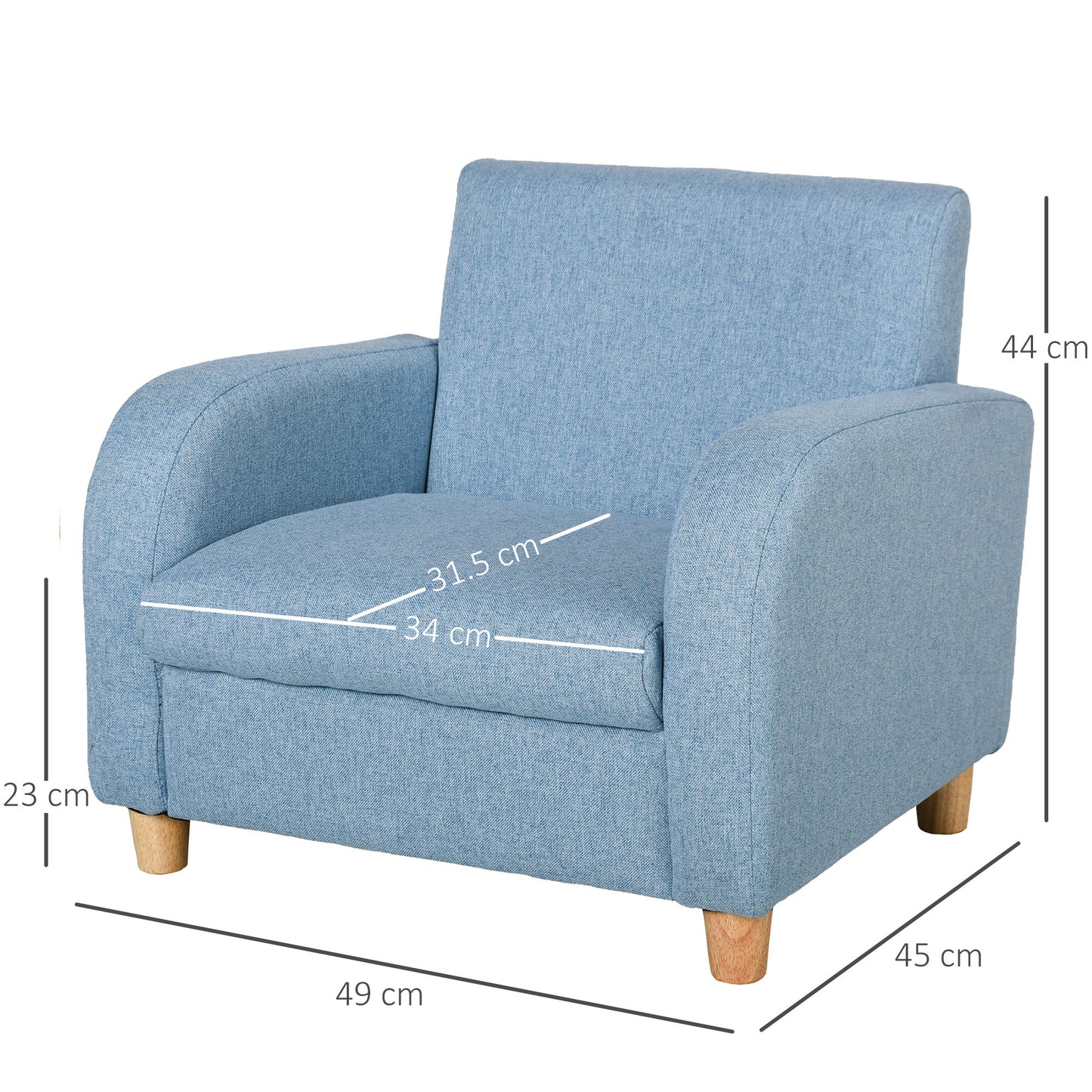 Child Armchair Wood Frame w/ Padding Seat Low-Rise Bedroom Blue