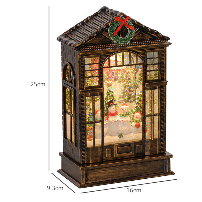 Christmas Snow Globe Lantern with Lights for Holiday, Bronze Tone