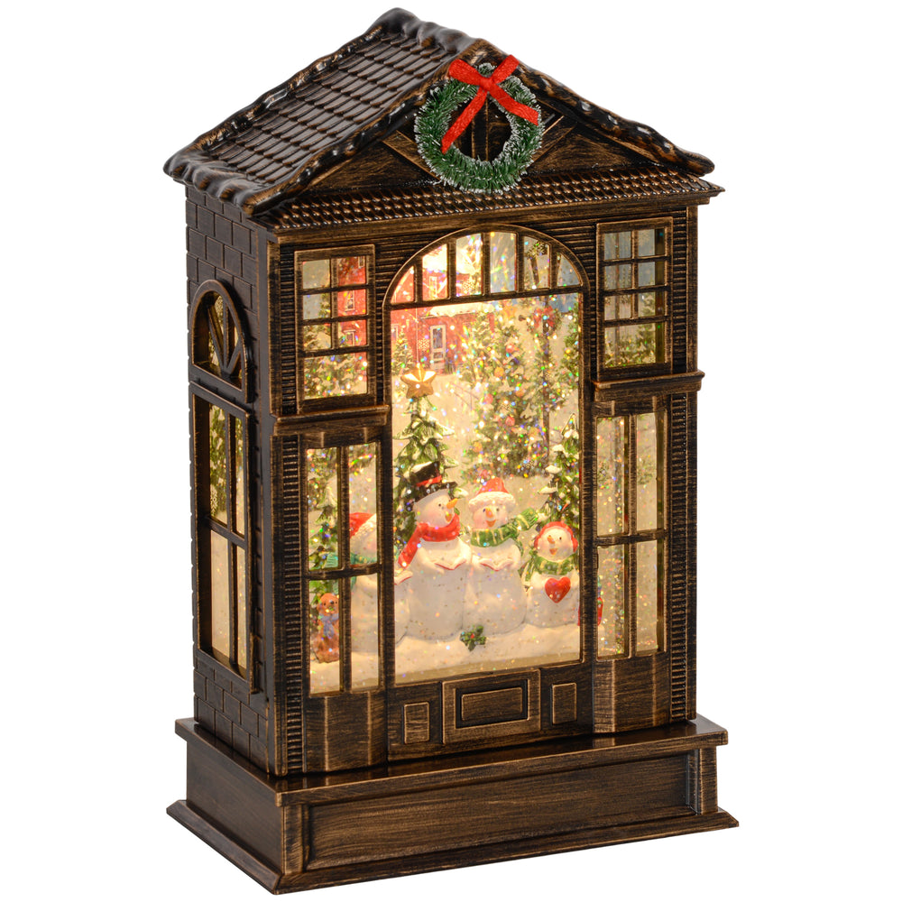 Christmas Snow Globe Lantern with Lights for Holiday, Bronze Tone