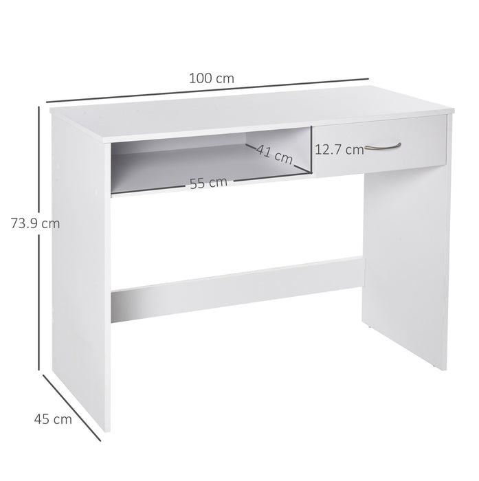 Computer Desk, Work Desk Table Study with Shelf Drawer, Study Table Storage Compartment, Writing Station Display Stylish Storage, White