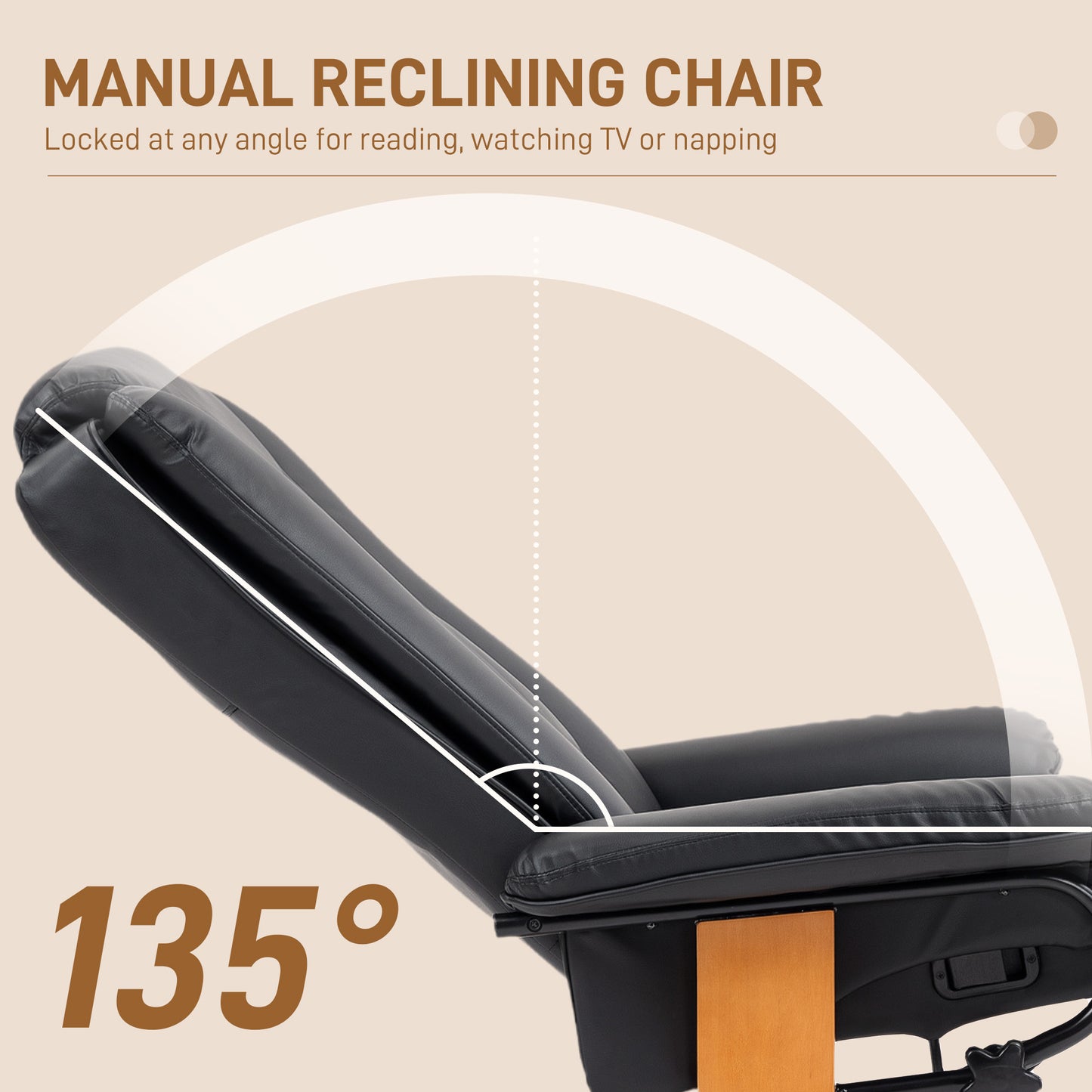 PU Leather Reclining Armchair with Footrest for Living Room, Black
