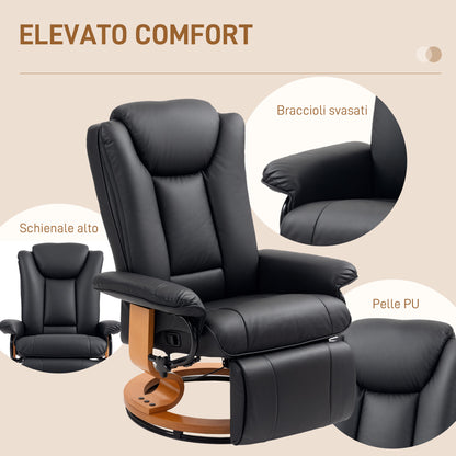 PU Leather Reclining Armchair with Footrest for Living Room, Black