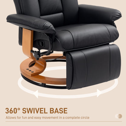 PU Leather Reclining Armchair with Footrest for Living Room, Black