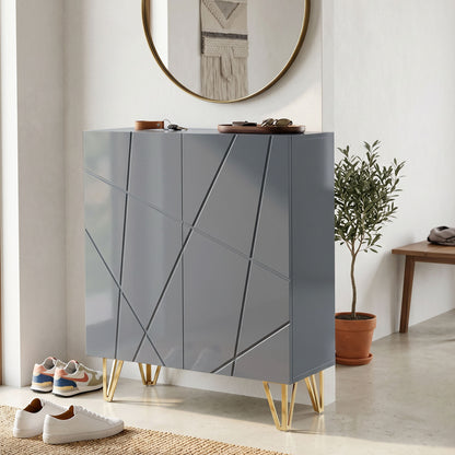 Shoe Storage Cabinet with Soft-Close Hinges and Adjust Shelves, Grey