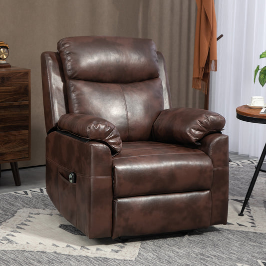 Faux Leather Electric Riser Recliner Chair with Remote, Footrest and Side Pocket - Dark Brown
