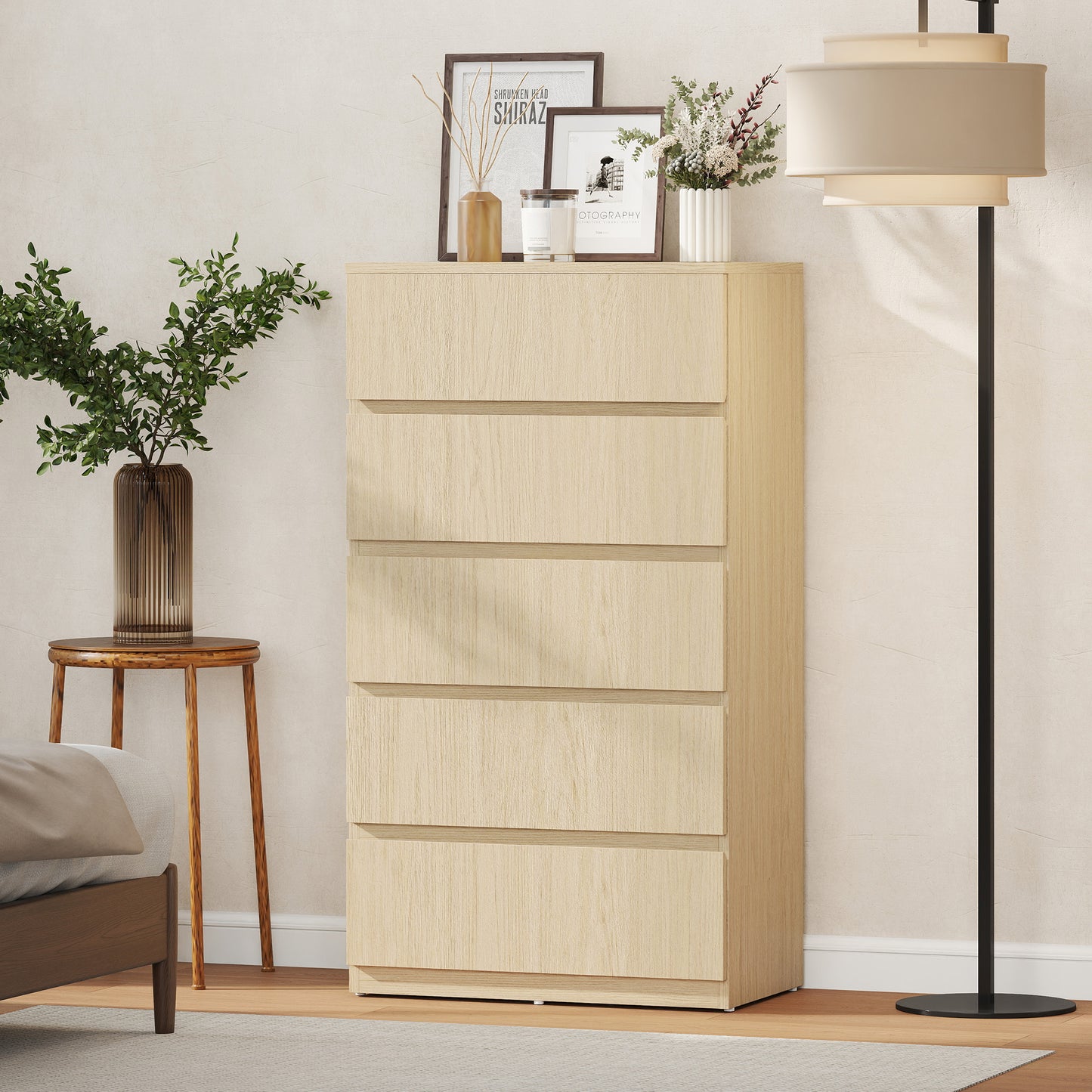 Bedroom Chest of Drawers, 5 Drawers Dresser, Drawer Unit, Natural