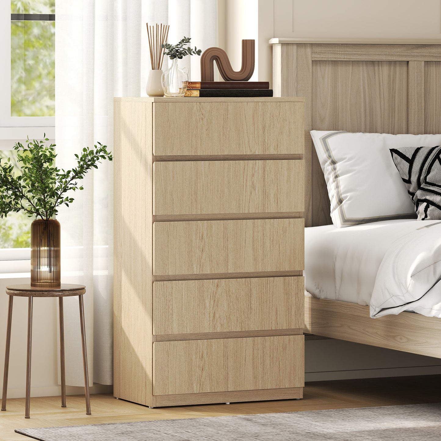 Bedroom Chest of Drawers, 5 Drawers Dresser, Drawer Unit, Natural