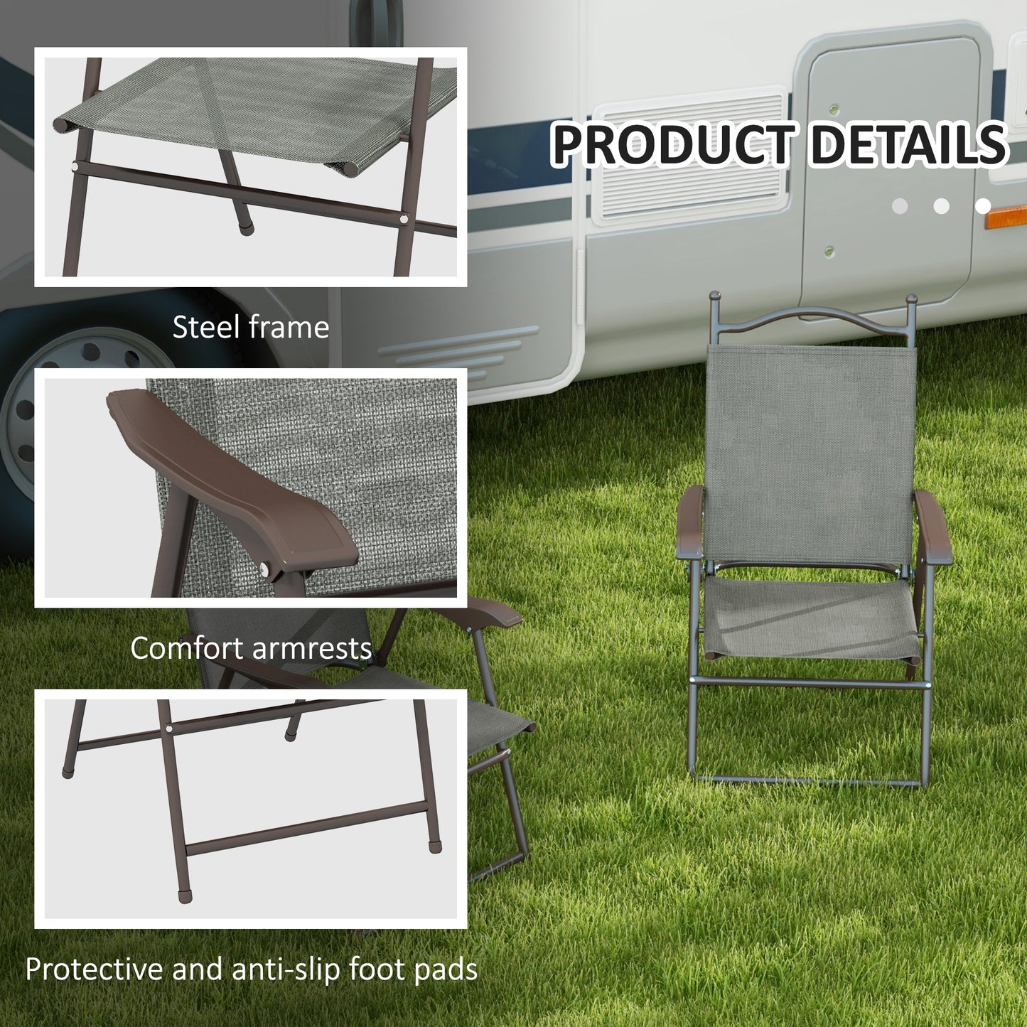 Folding Chairs Set, Breathable Mesh Fabric Seat, Dark Grey