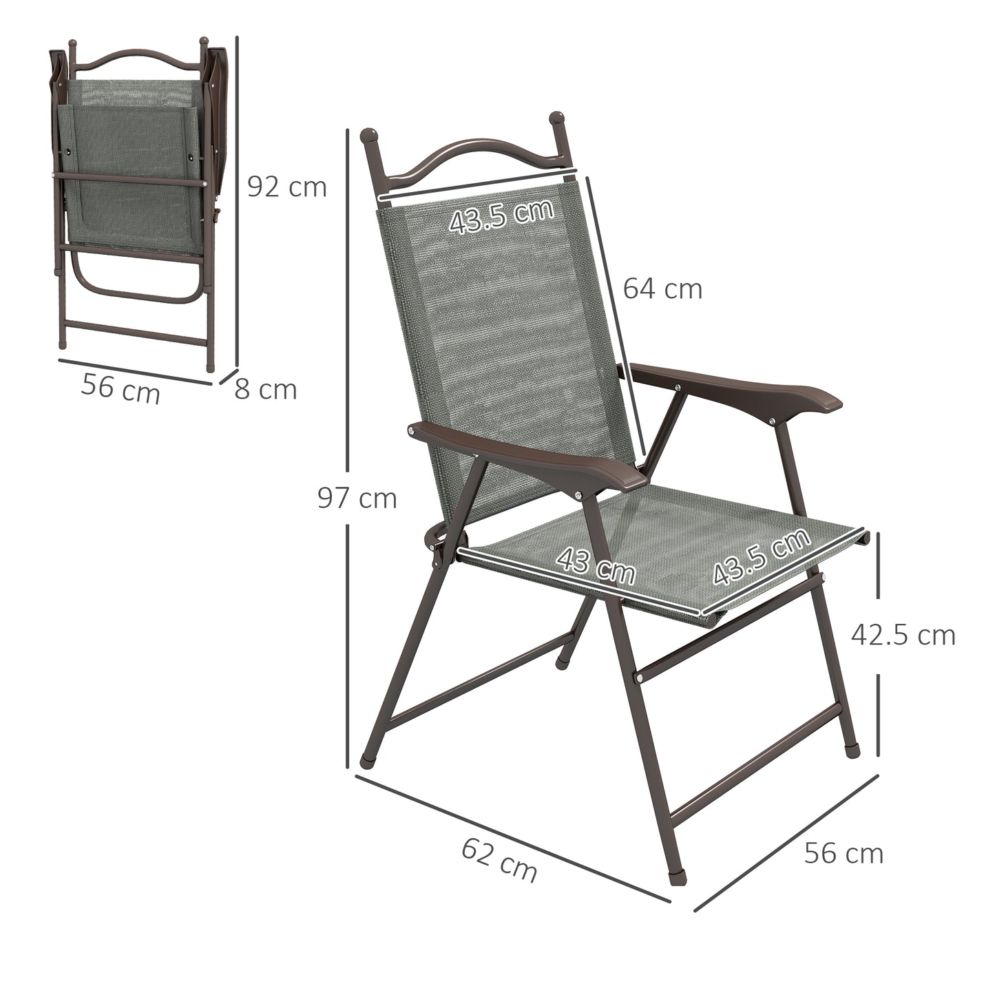 Folding Chairs Set, Breathable Mesh Fabric Seat, Dark Grey