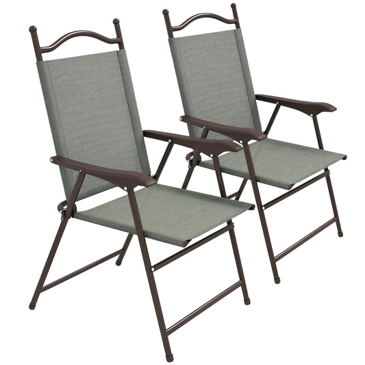 Folding Chairs Set, Breathable Mesh Fabric Seat, Dark Grey