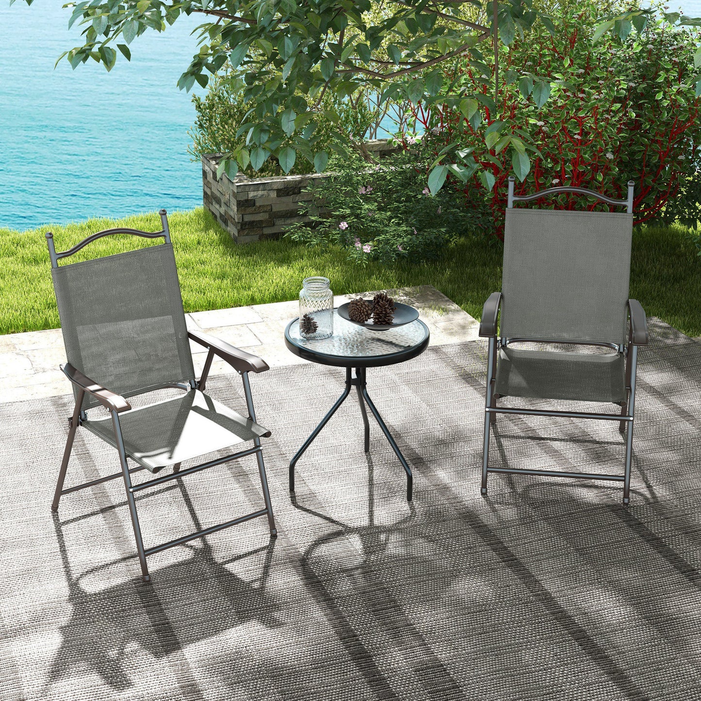 Folding Chairs Set, Breathable Mesh Fabric Seat, Dark Grey