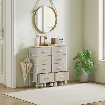 8 Drawer Fabric Chest of Drawers w/ Wooden Top for Hallway Maple