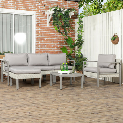 6 Pieces Patio Furniture Set with Sofa, Armchair, Stool, Metal Table, Cushions, for Outdoor, Grey