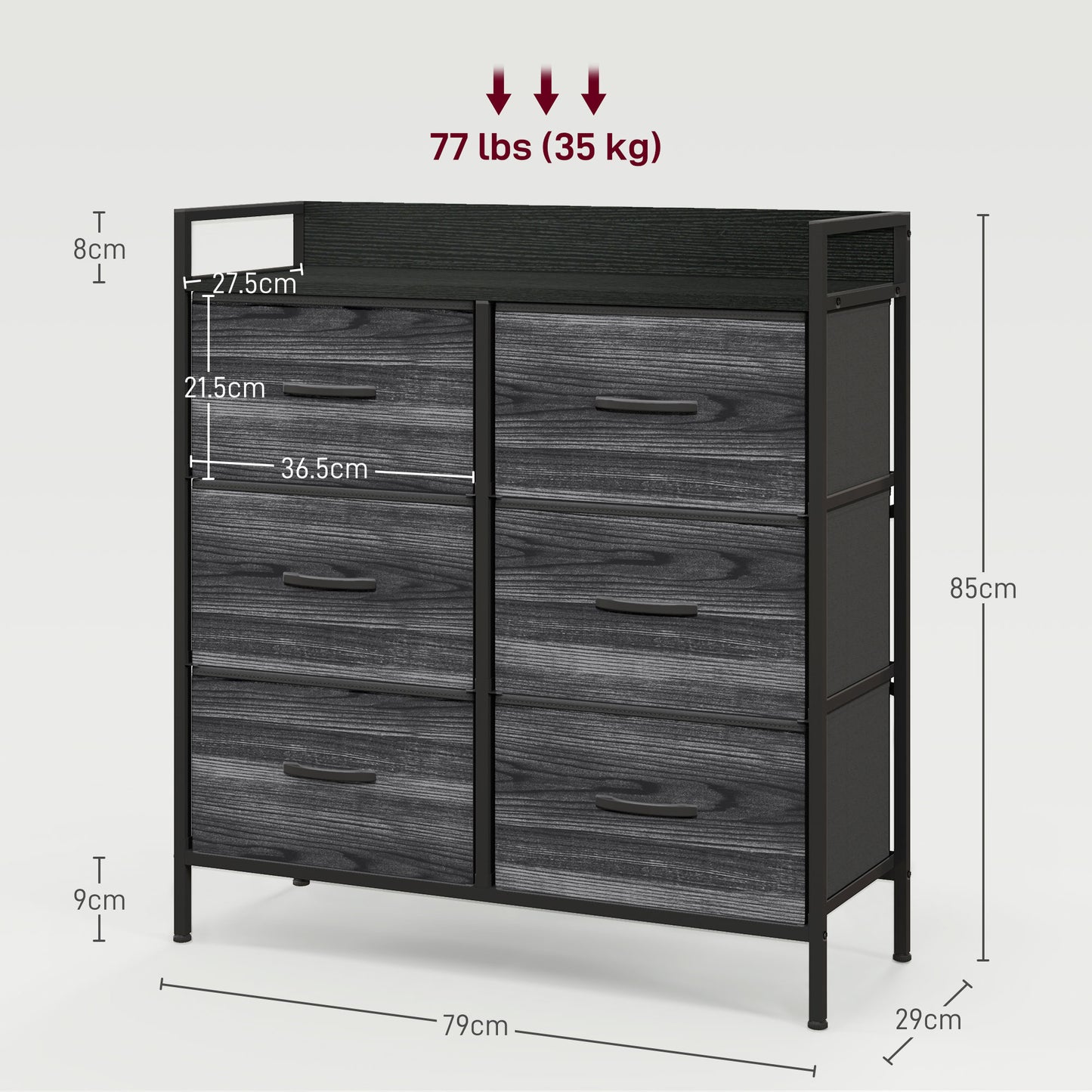 Bedroom Chest of Drawers 6 Drawer Dresser w/ Shelf, Black