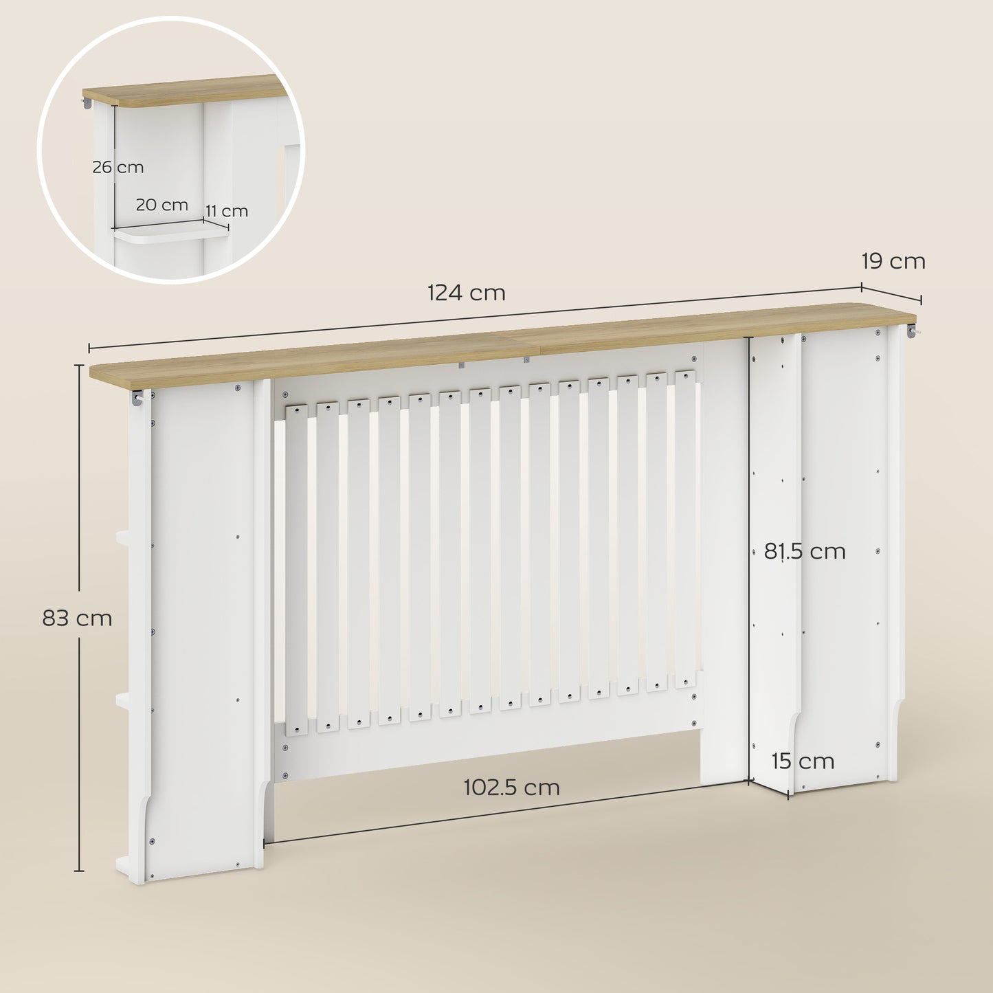 Vertical Slatted Heater Cover for Living Room, Large, White