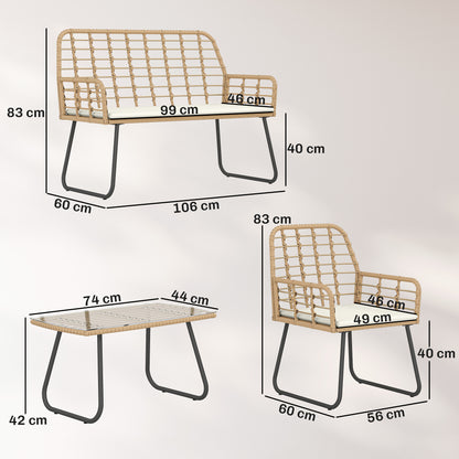 Rattan Garden Furniture Set, 4 Piece Outdoor Patio Furniture