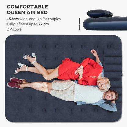 Inflatable Queen Size Air Bed, with Built-In Hand Pump - Blue