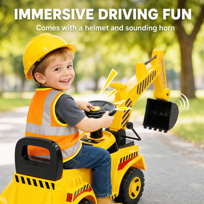 Kids' Foot-Powered Ride-On Digger with Movable Bucket - Yellow & Black