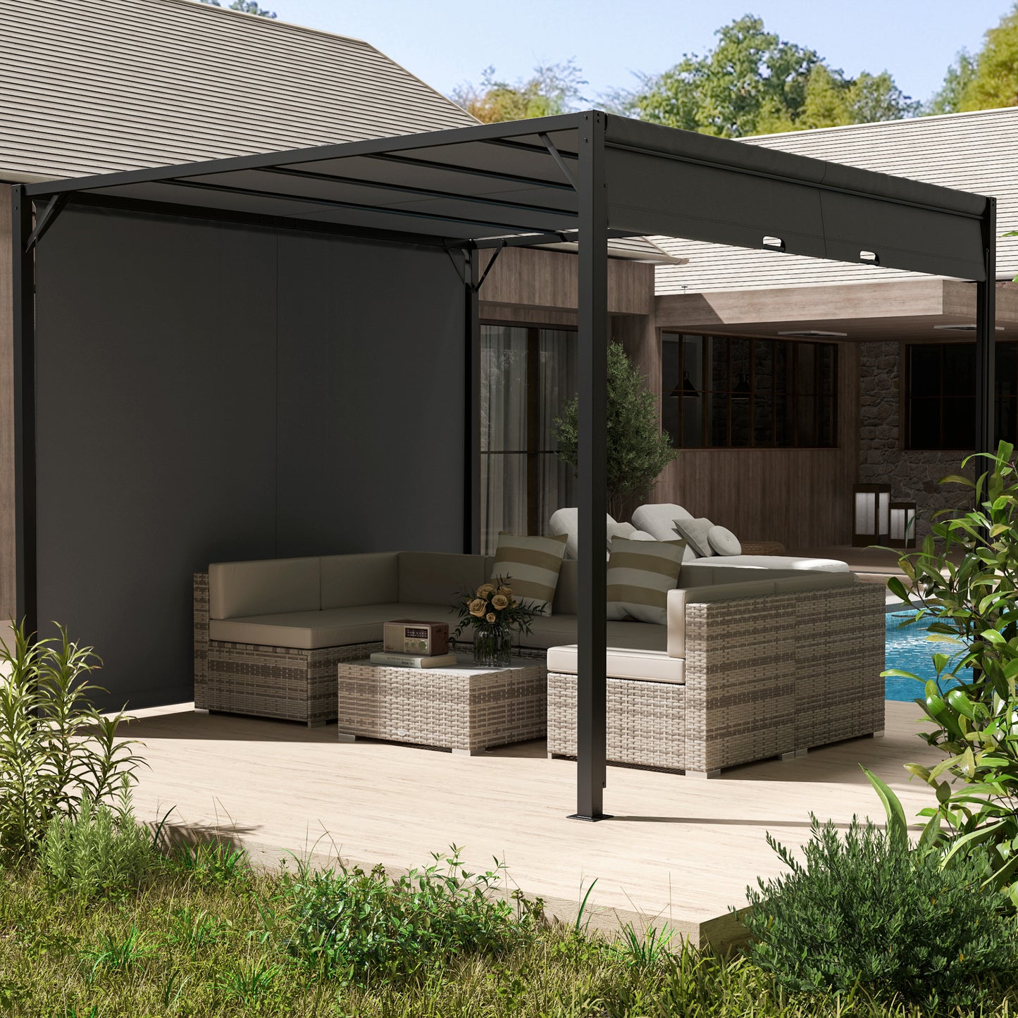 3 x 3(m) Pergola Metal Gazebo Outdoor Sun Shade Shelter Canopy