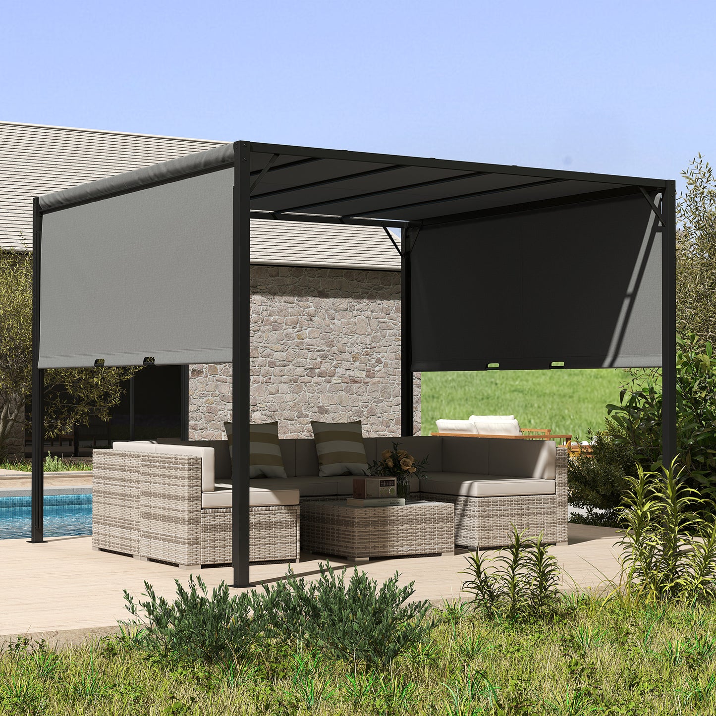 3 x 3(m) Pergola Metal Gazebo Outdoor Sun Shade Shelter Canopy
