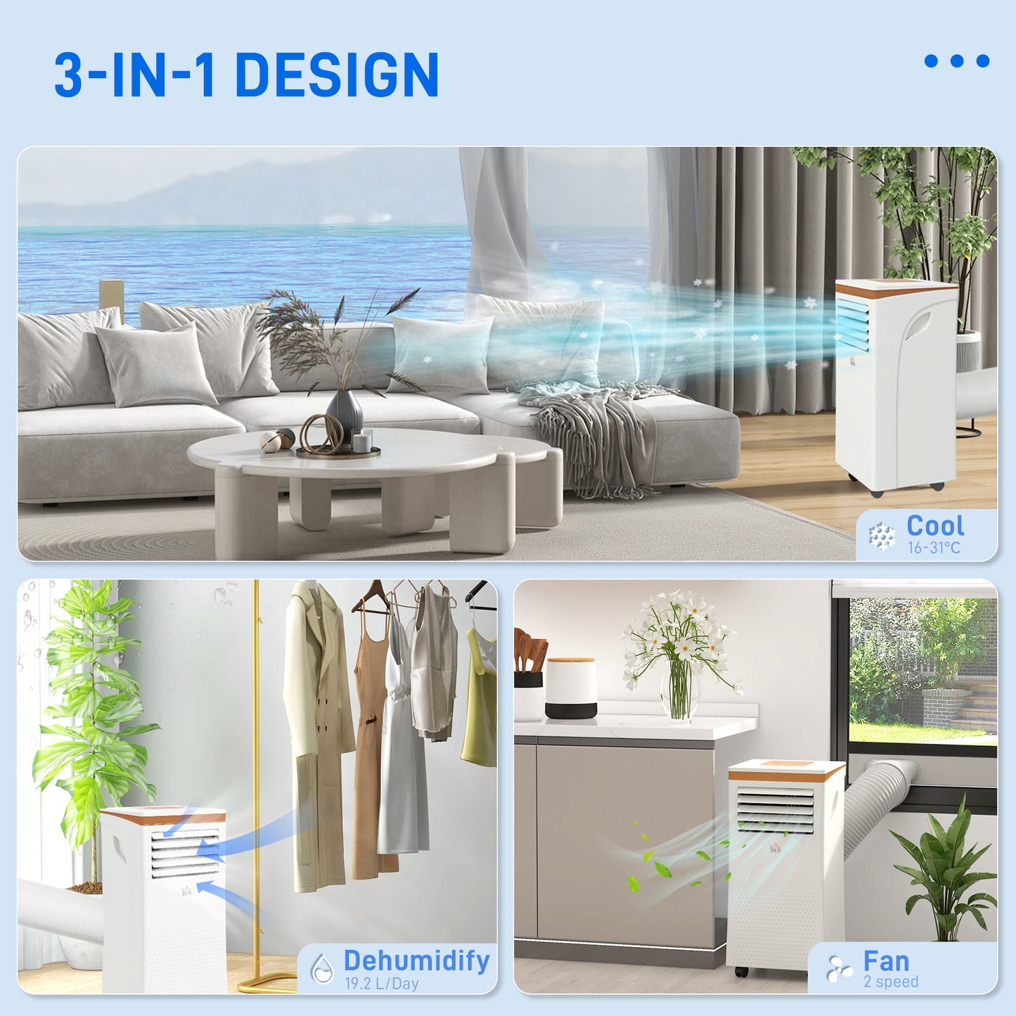 10000 BTU Portable Air Conditioner 4 Modes LED Display Timer Home Office