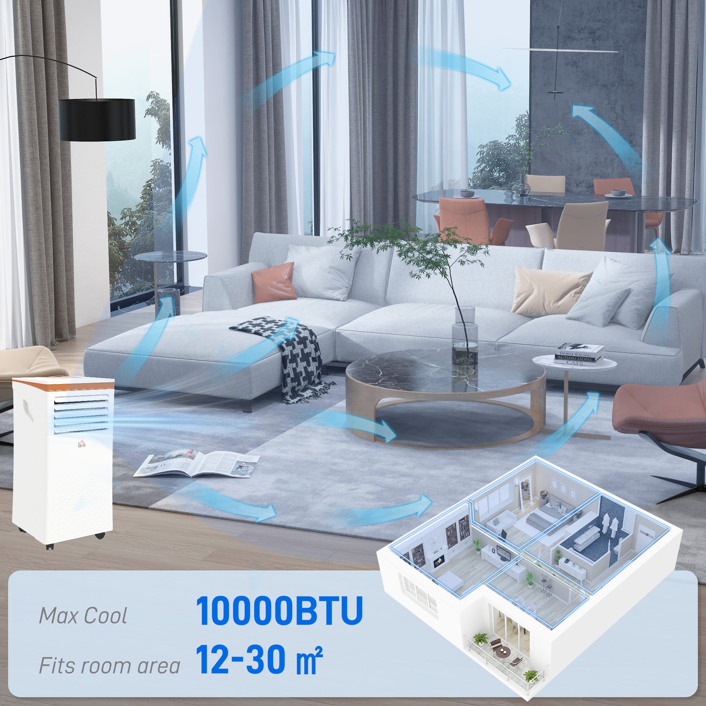 10000 BTU Portable Air Conditioner 4 Modes LED Display Timer Home Office