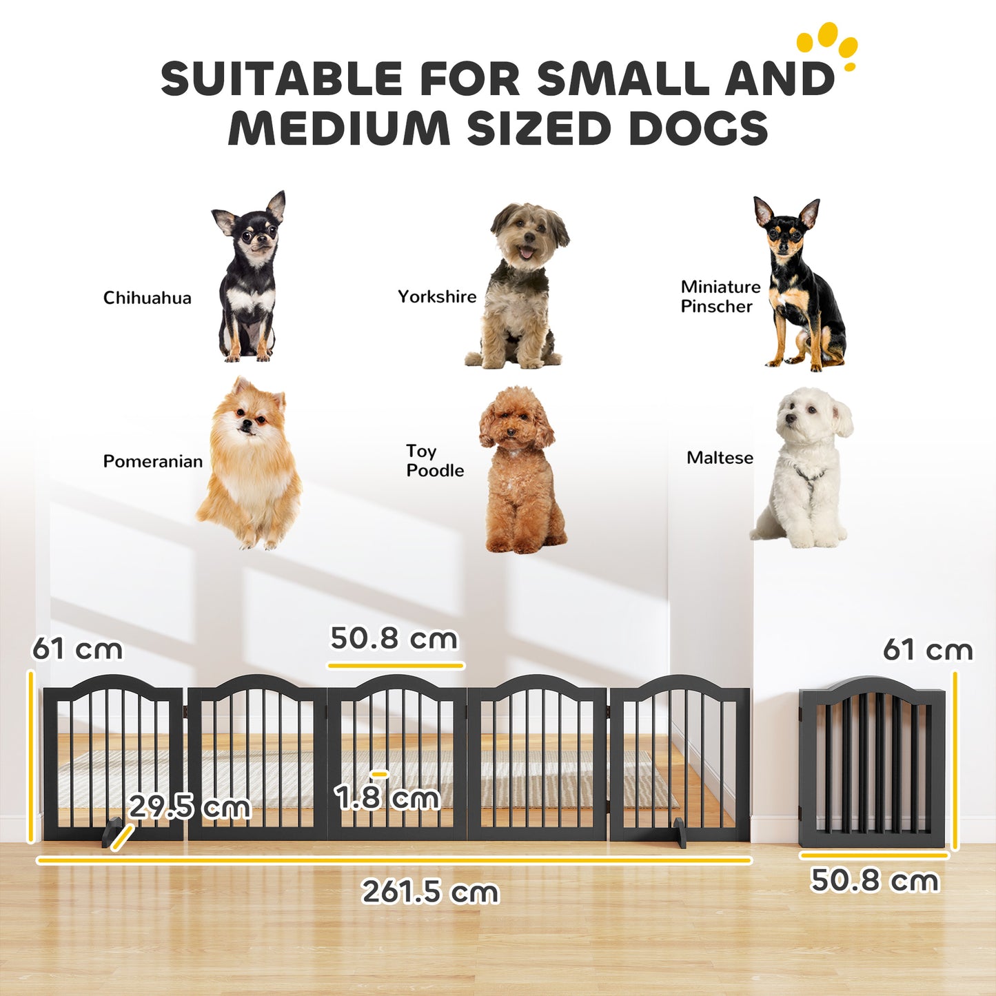 Freestanding Pet Gate Wooden Dog Gate with Support Feet Foldable Pet Fence Safety Barrier for the House Doorway Stairs Black