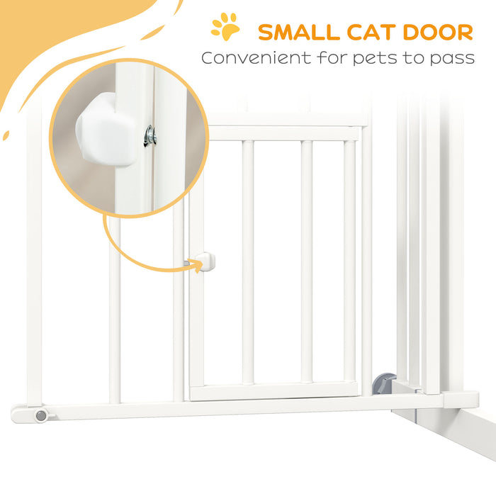 Pressure Fit Stair Dog Gate w/ Small Cat Door, Automatic Closing Door, Double Locking, for 74-100cm Openings - White