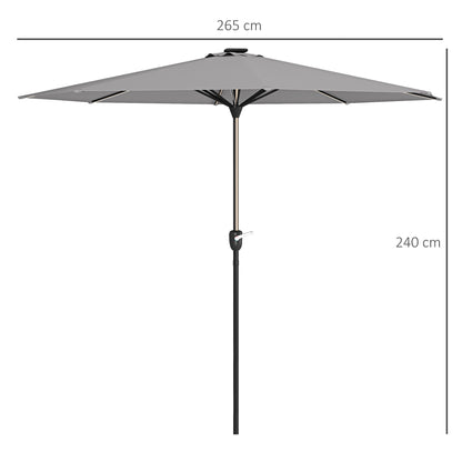 Garden Parasol with LED Lights, Solar Charged Patio Umbrella with Crank Handle, for Outdoor, Grey