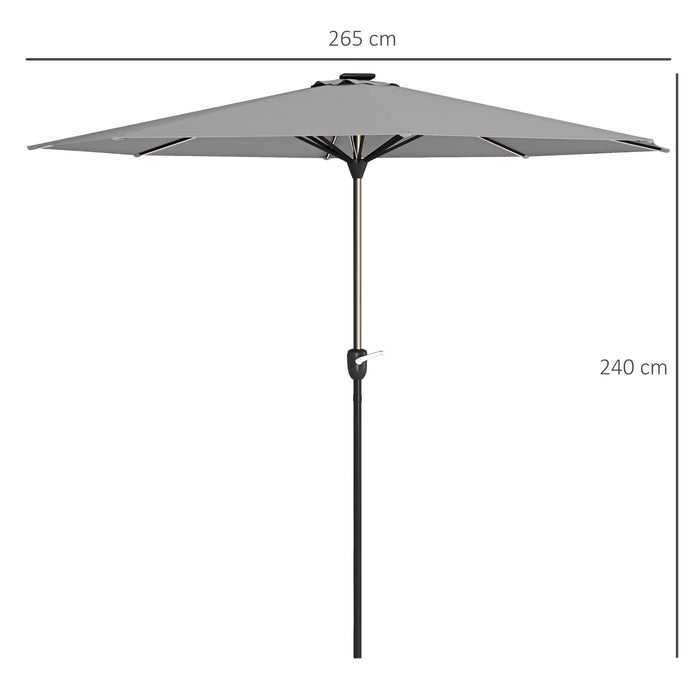 Garden Parasol with LED Lights, Solar Charged Patio Umbrella with Crank Handle, for Outdoor, Grey