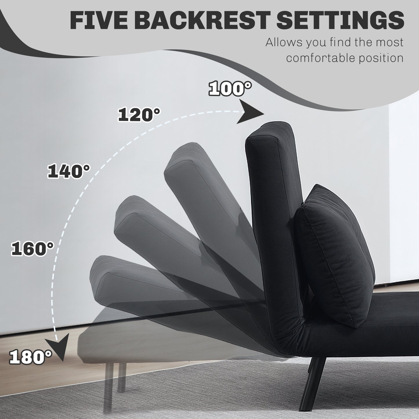 Click Clack Single Chair Bed Settee for Living Room, Black