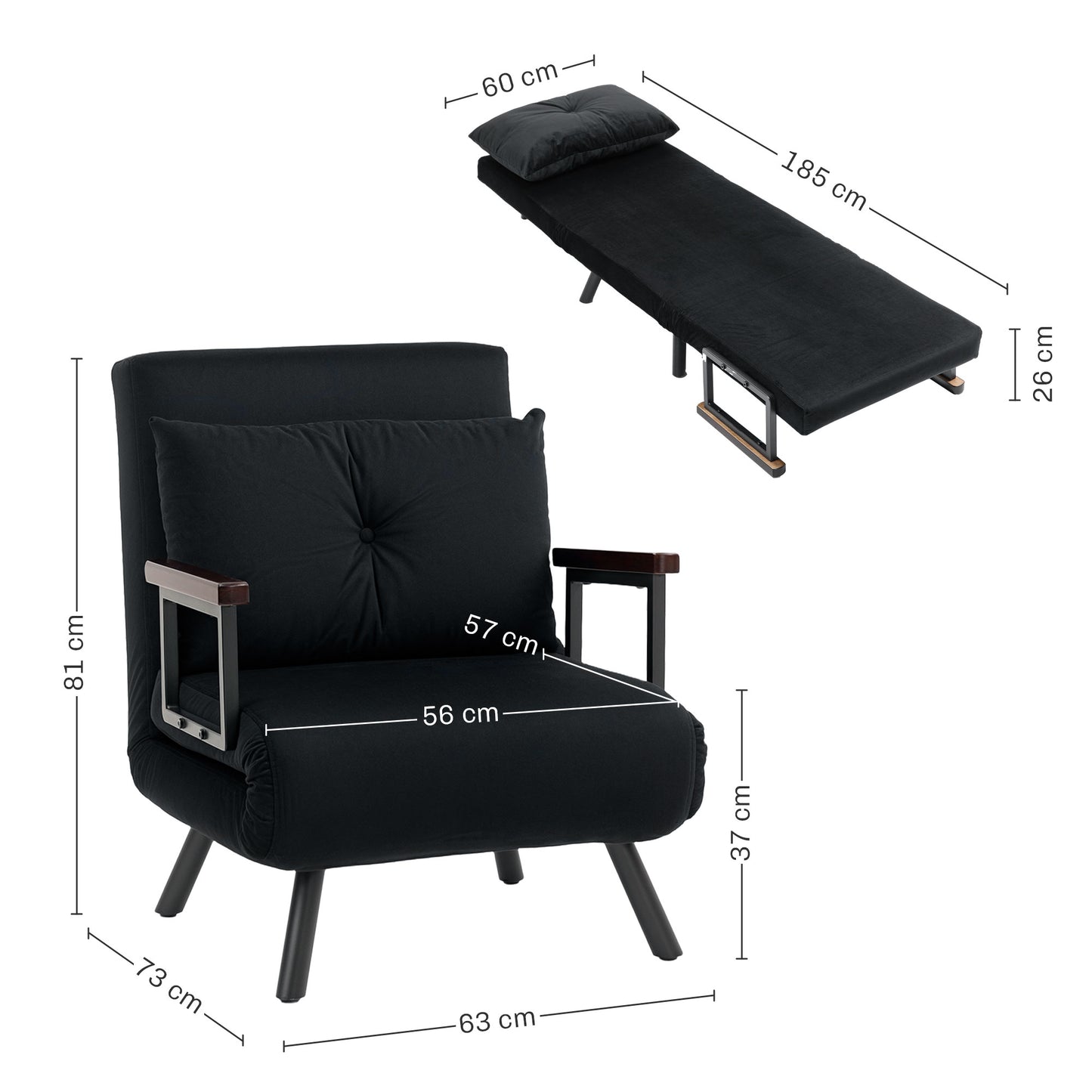 Click Clack Single Chair Bed Settee for Living Room, Black