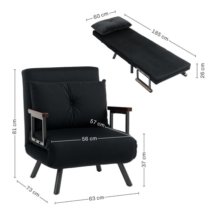 Click Clack Single Chair Bed Settee for Living Room, Black