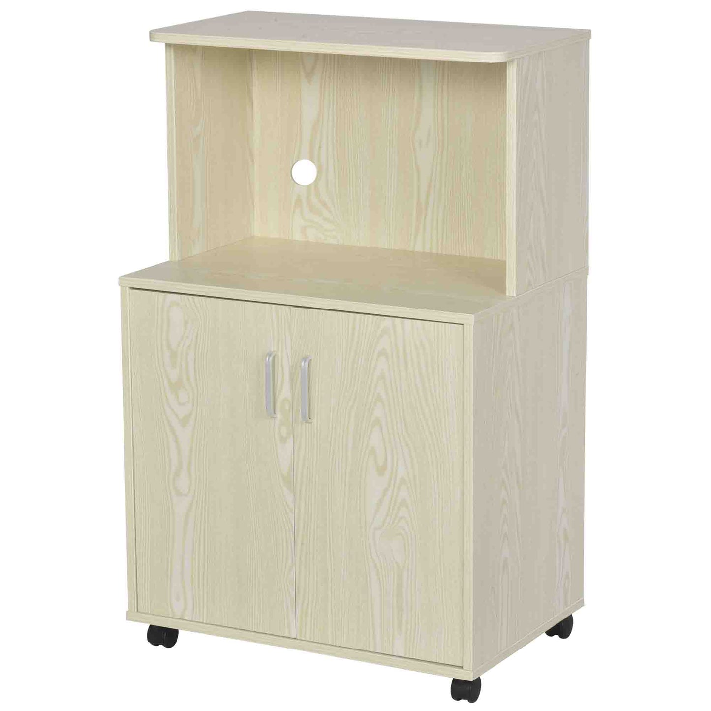 Kitchen Storage Unit Microwave Cart Trolley w/ Cabinet Wheels Shelf Oak