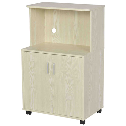 Kitchen Storage Unit Microwave Cart Trolley w/ Cabinet Wheels Shelf Oak