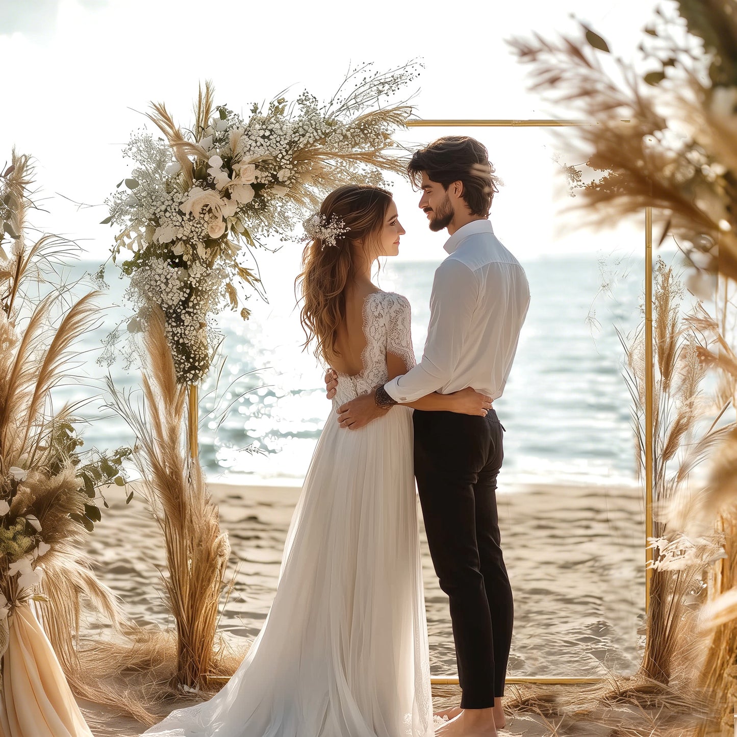 Wedding Arch Backdrop Stand, Gold Wedding Arch with U-shaped Stakes