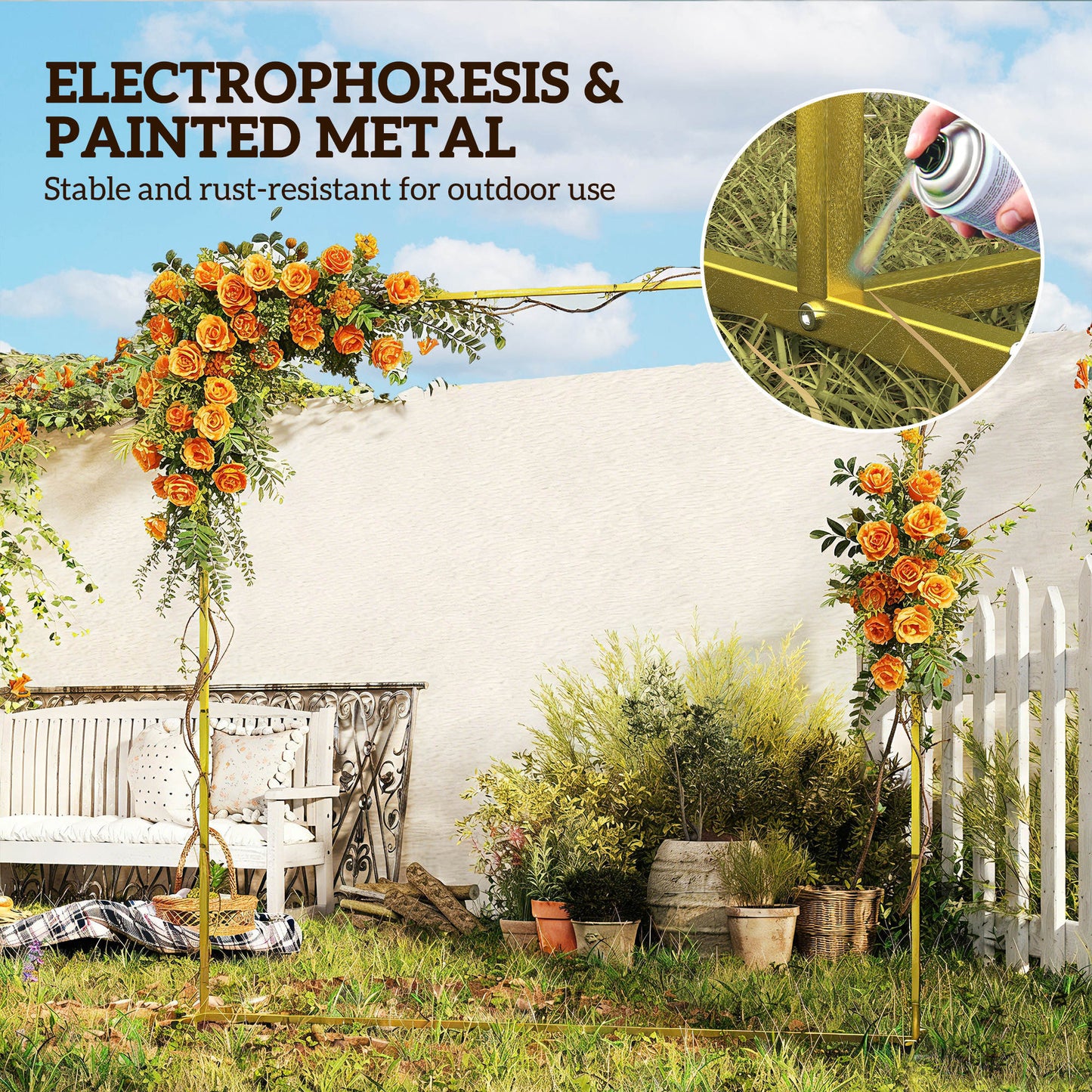 Wedding Arch Backdrop Stand, Gold Wedding Arch with U-shaped Stakes