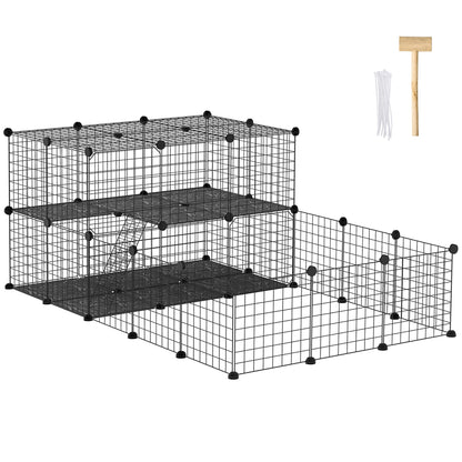 Pet Playpen with Door, Guinea Pigs Mesh Cage for Small Animal, Black