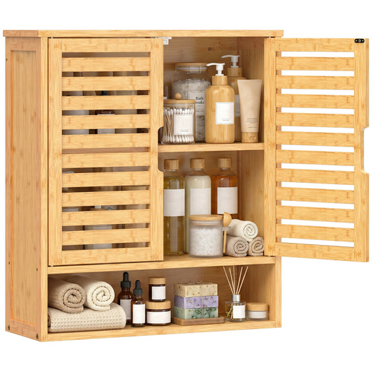 Wall Mounted Bathroom Cabinet with 2 Louvered Doors, Open Shelf