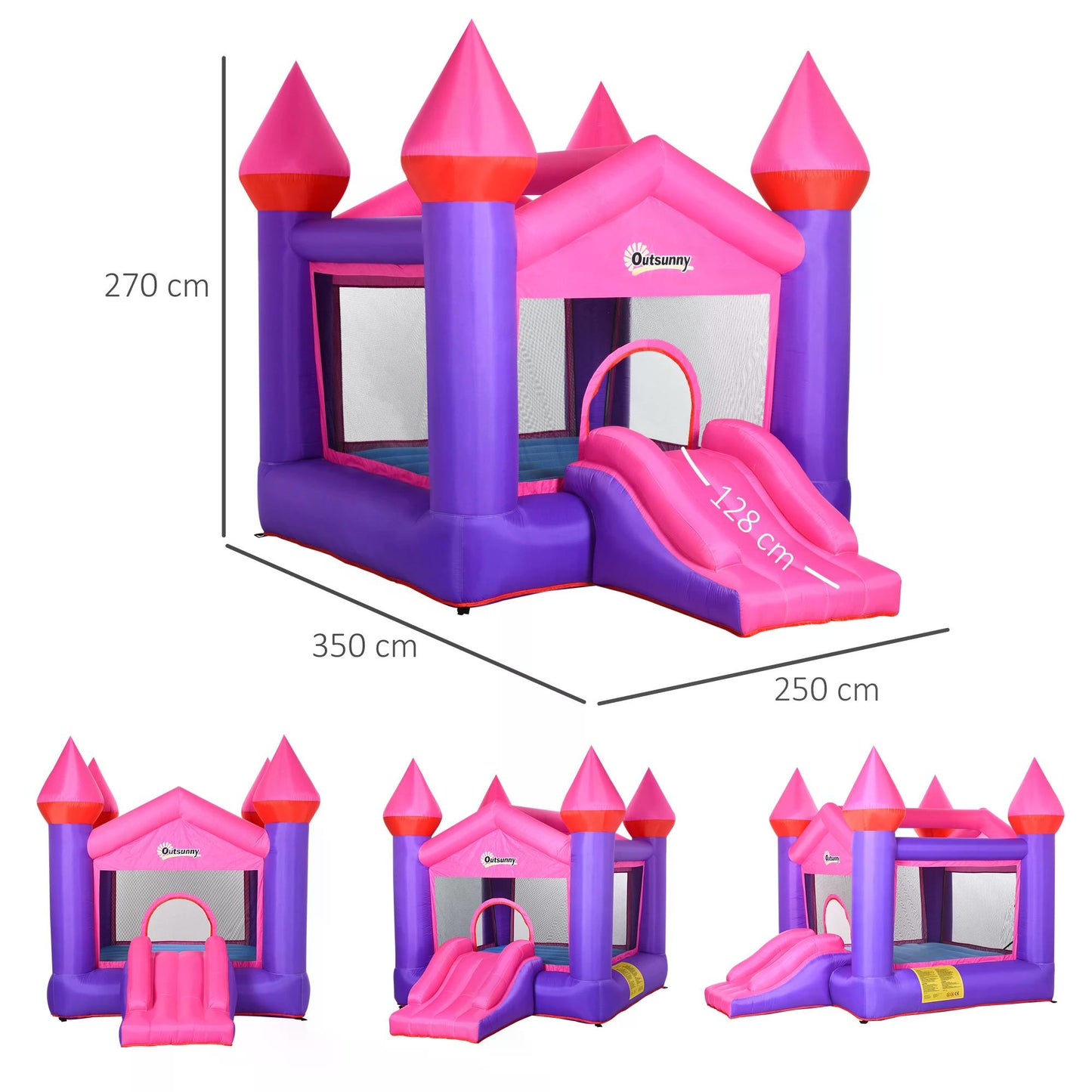Kids Bounce Castle House Inflatable Trampoline Slide 2 in 1 with Inflator for Kids Age 3-12 Multi-color 3.5 x 2.5 x 2.7m