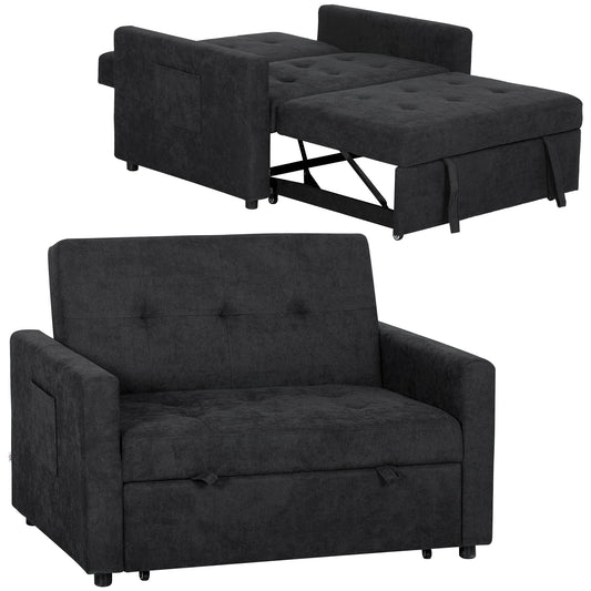 2 Seater Sofa Bed Convertible Bed Settee with Pillows, Black