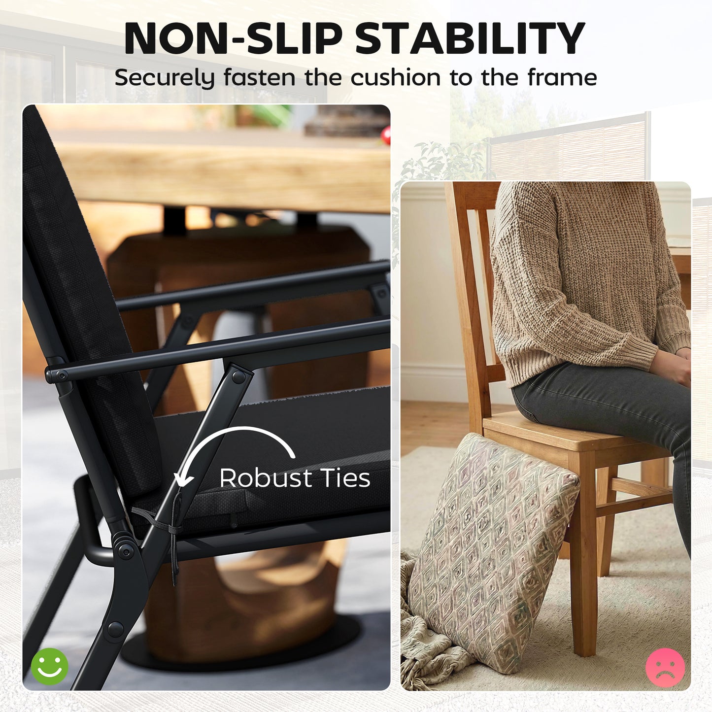 2Pcs Garden Chair Cushions, Waterproof Seat Pads, Black