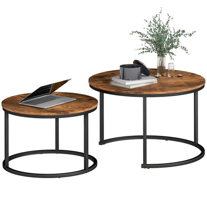 Marble Coffee Table Set of 2, Round Nest of Tables, Rustic Brown