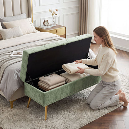 Storage Ottoman, Chenille Ottoman Storage Box, Light Green