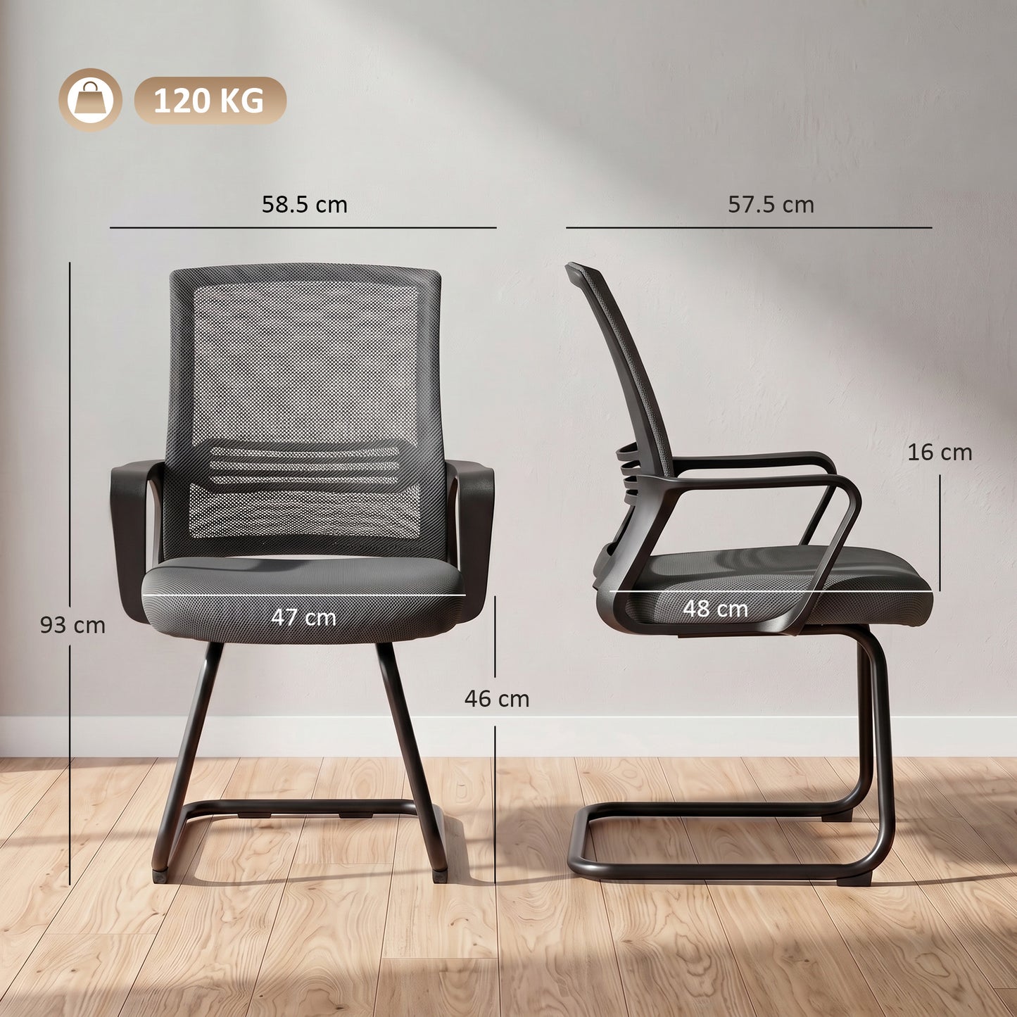 Padded Meeting Office Chair with Sled Base, No Wheels, Dark Grey