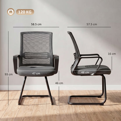 Padded Meeting Office Chair with Sled Base, No Wheels, Dark Grey